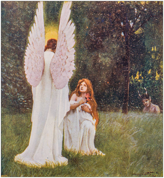 Antique Illustration: Angel apparition Antique Illustration: Angel apparition adam and eve painting stock illustrations