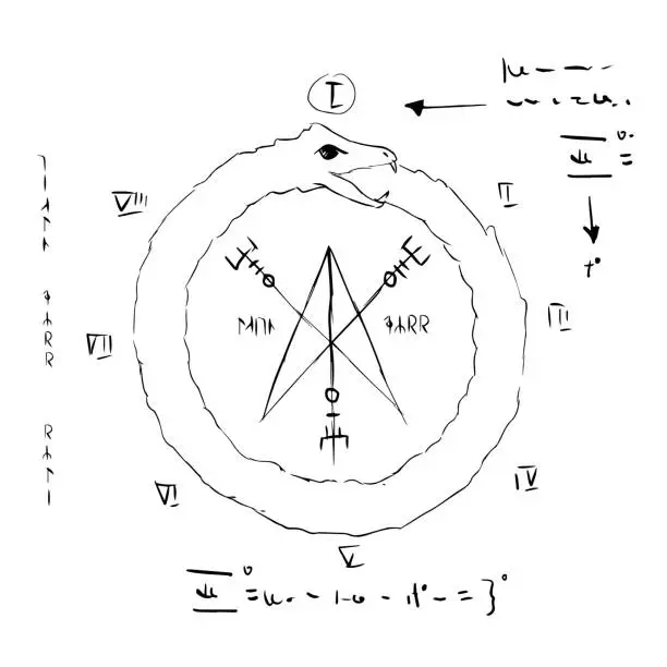 Vector illustration of Occult symbols and signs are hand drawn.