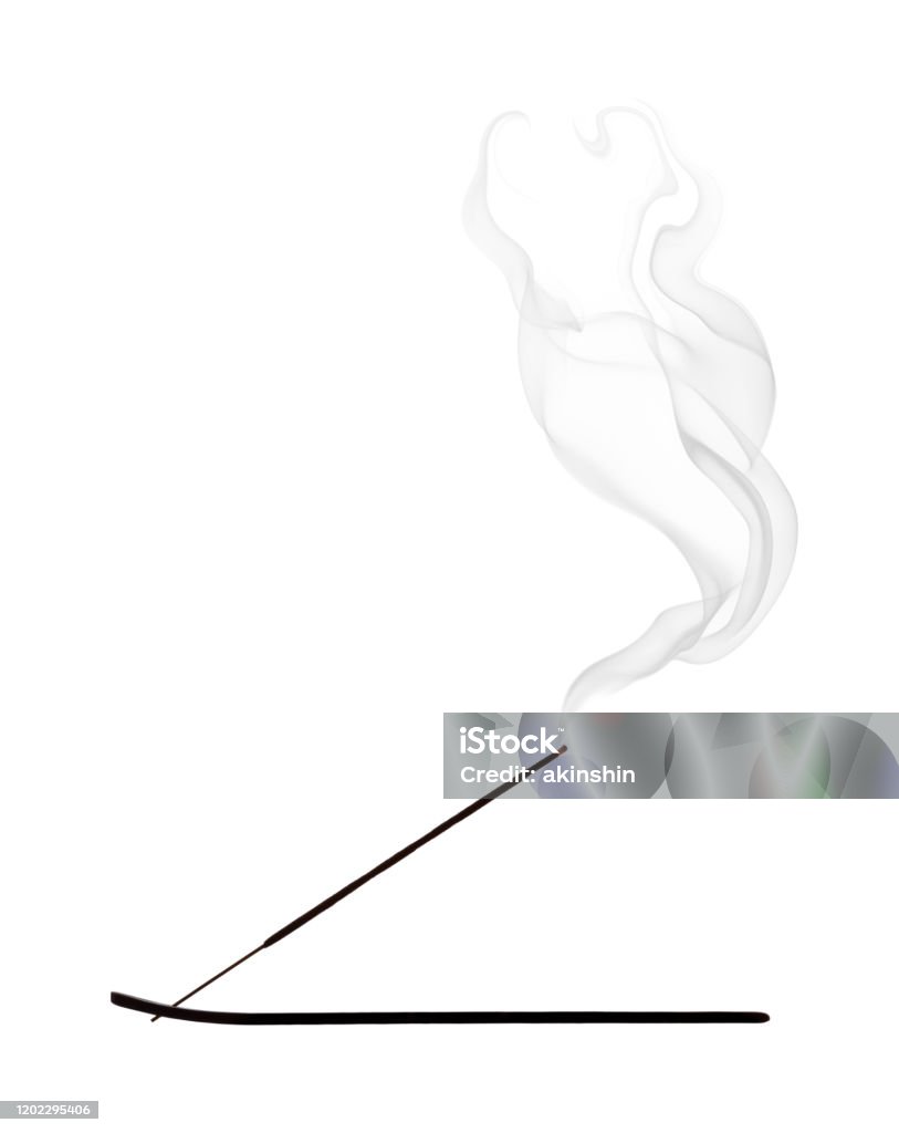 Incense, silhouette with smoke on white background Incense Stock Photo