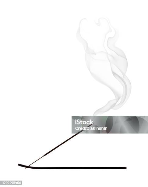 Incense Silhouette With Smoke On White Background Stock Photo - Download Image Now - Incense, White Background, Meditating