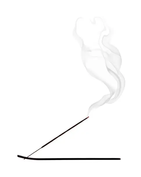 Incense, silhouette with smoke on white background