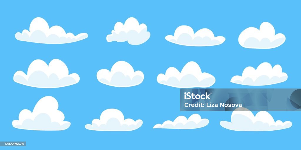 Cartoon Clouds Set On Blue Sky Background Set Of Funny Cartoon Clouds For  Filling Your Sky Scenes Or Ui Games Backgrounds Vector Art Stock  Illustration - Download Image Now - iStock