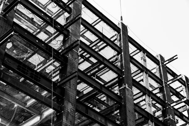 istock Black and white photo, Structure of steel for building construction. 1202297030