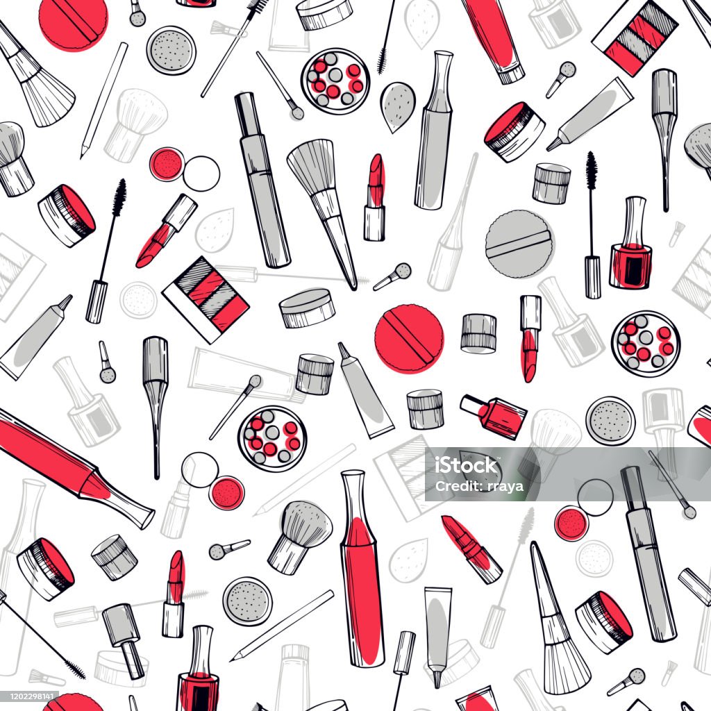 Makeup Pattern Vector Decorative Cosmetics For Makeupvector Pattern Stock Illustration ...