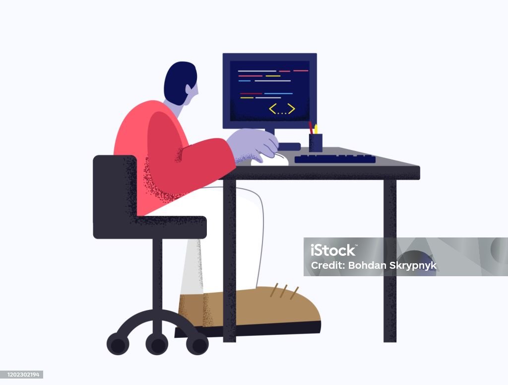Modern Male Web Developer Working With Program Code Using Computer ...