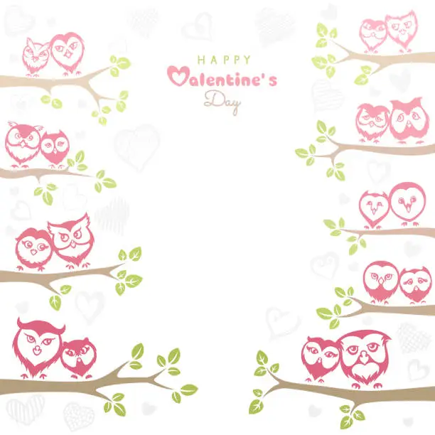 Vector illustration of Valentine's day background with Owls