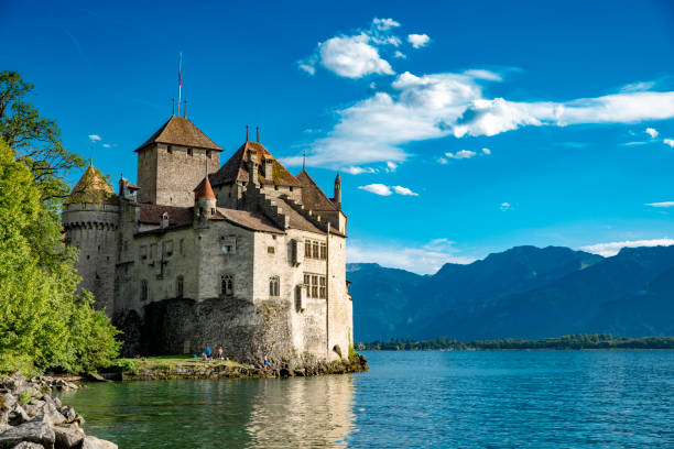 Oberhofen Castle on Lake Thun, Bernese Oberland, Canton of Bern, Switzerland, Europe