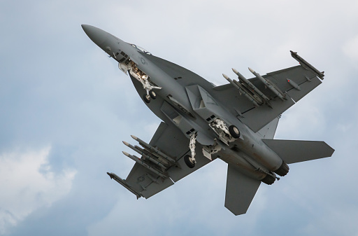 Hampshire, UK - JULY, 2016: The McDonnell Douglas F/A-18 Hornet in flight. July 16, 2016 Hampshire, England