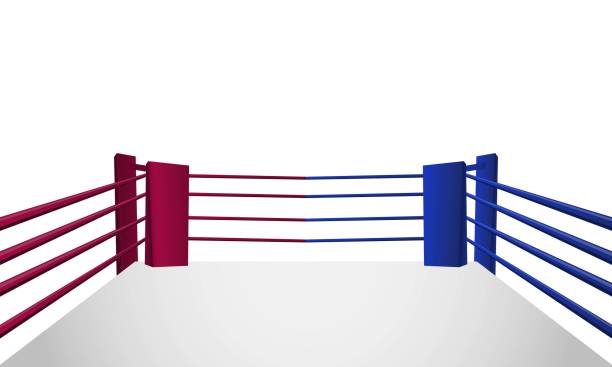 бокс кольцо арен�е и прожектор прожекторов вектор дизайн белый фон. - boxing ring fighting rope stadium stock illustrations