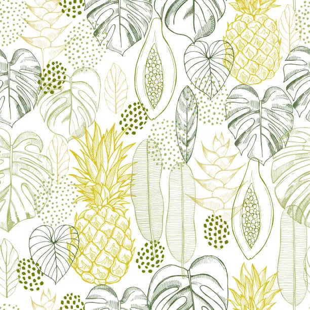 Vector illustration of Vector   pattern  with   tropical plants.