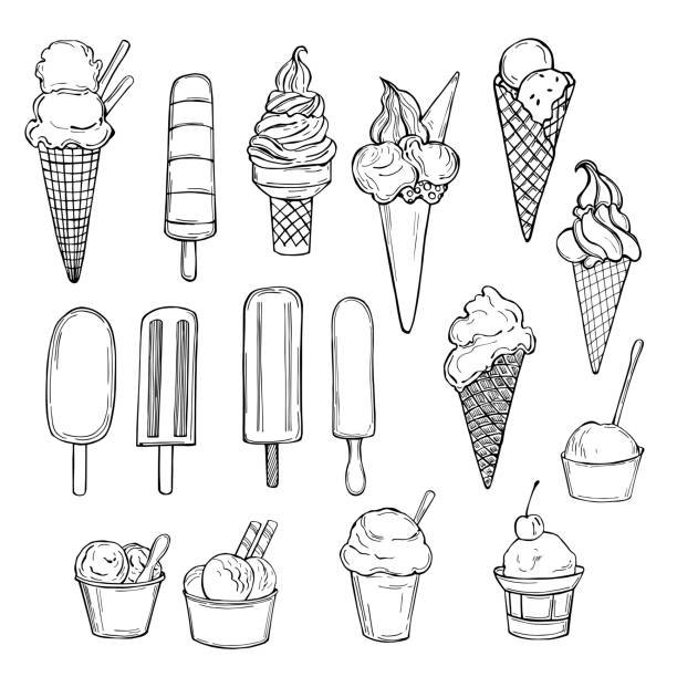 illustrations, cliparts, dessins animés et icônes de crème glacée dessinée à la main. - ice cream sundae ice cream chocolate