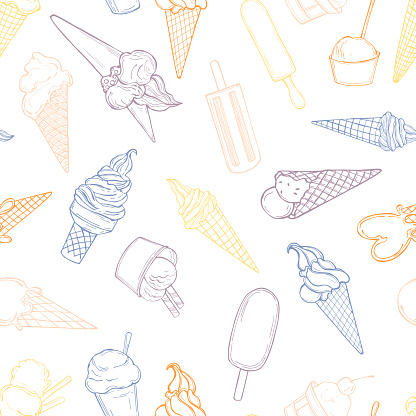 Hand drawn  ice cream. Vector  seamless pattern