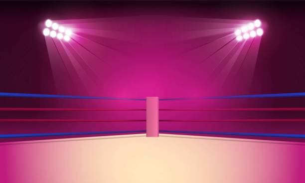 бокс кольцо арене и прожектор прожекторов вектор дизайна. векторное освещение - boxing ring fighting rope stadium stock illustrations