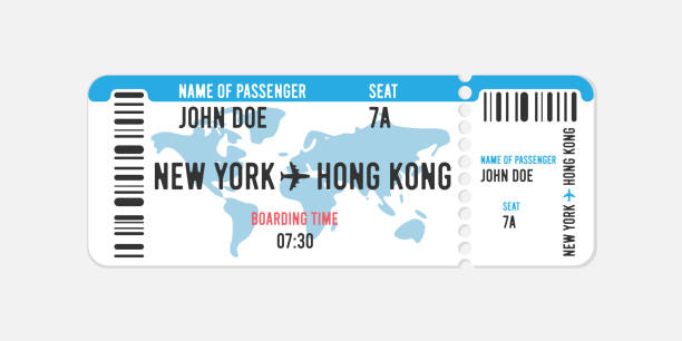 승객 이름과 만화 스타일의 항공권 디자인. 벡터 일러스트레이션 - vector blue airport arrival departure board stock illustrations