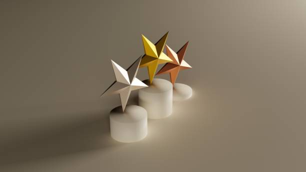 sterne auf einem podium, 3d-illustration - star shape service perfection gold stock-fotos und bilder