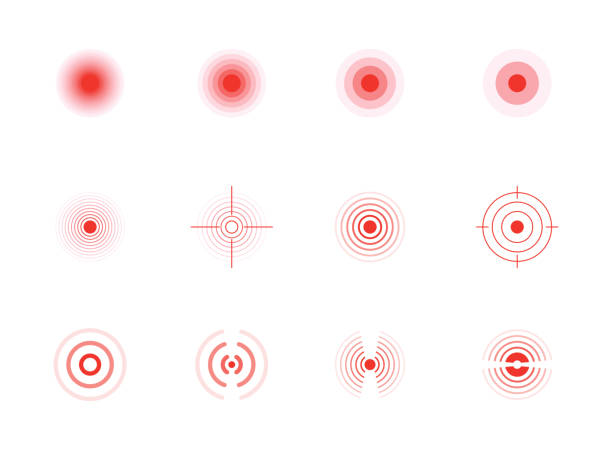 Pain circles. Red painful target spot, targeting medication remedy circle and joint pain spots. Pain circles. Red painful target spot, targeting medication remedy circle and joint pain spots. military target stock illustrations