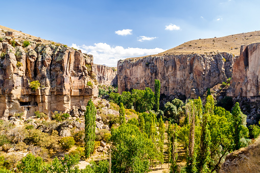 Ihlara Valley in Cappadocia. Ihlara Valley Peristrema Monastery or Ihlara Gorge is the most famous valley in Turkey for hiking excursions.