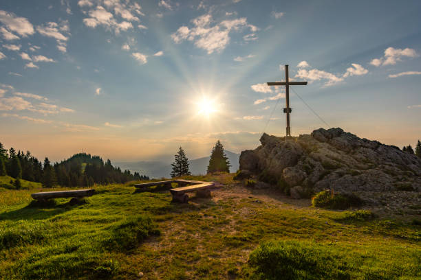 Beautiful sunrise on the bear's head on the Nagelfluhkette in the Allgaeu
