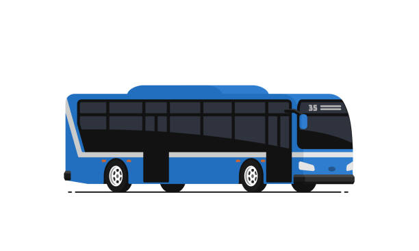 Blue public bus. Blue public bus. Vector illustration in flat style. Isolated on white background. bus illustrations stock illustrations