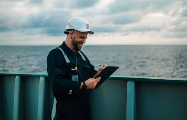 istock Deck Officer on deck of offshore vessel or ship , wearing PPE personal protective equipment 1202309042