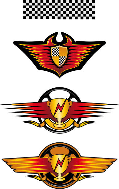 спортивные символы - insignia coat of arms car chrome stock illustrations