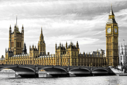 The Big Ben, the House of Parliament and the Westminster Bridge, London, UK
