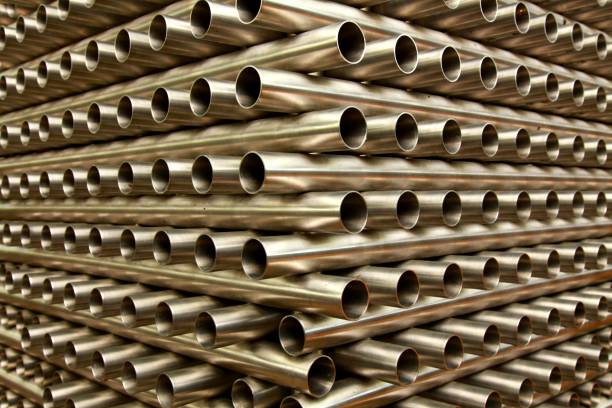 Abstract close up of metal pipes stacked