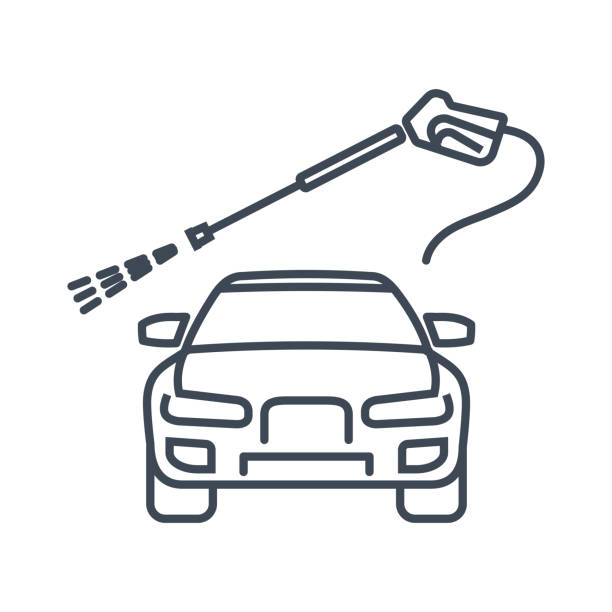 Thin line icon car repair service, maintenance, manual car wash vector art illustration