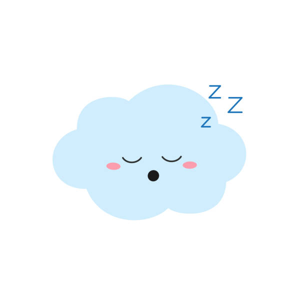 Sleeping cartoon cloud character in flat style Funny sleeping cartoon cloud character in flat style. Vector illustration isolated on white background cumulus clouds drawing stock illustrations
