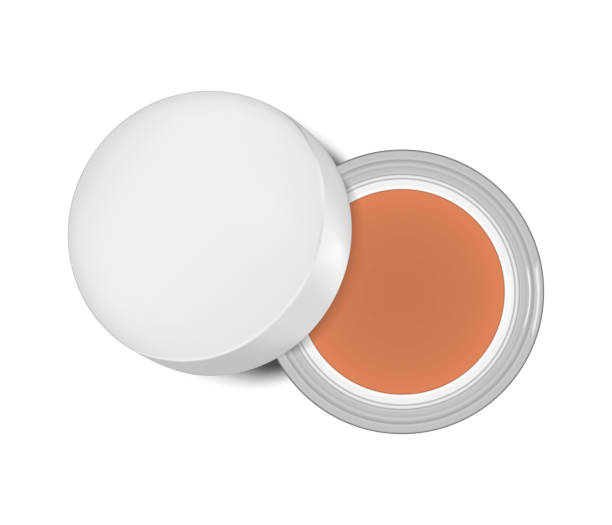 Open jar of cream makeup foundation, blush, eyeshadow or other makeup product top view isolated on white background, realistic vector illustration Open jar of cream makeup foundation, blush, eyeshadow or other makeup product top view isolated on white background, realistic vector illustration. compact mirror stock illustrations