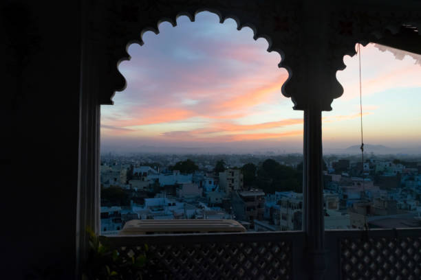 istock Beautiful sunrise view at Udaipur, India 1202318353