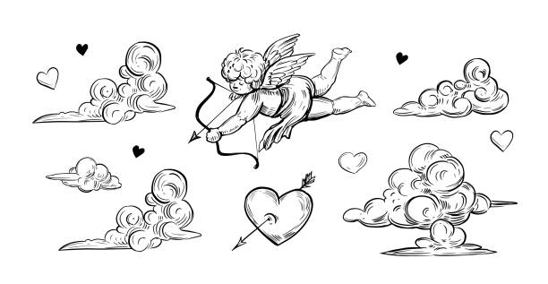 Cupid sketch. Vector illustration. Outline with transparent background Cupid sketch. Vector illustration. Outline with transparent background cherub stock illustrations