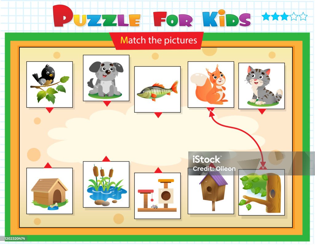 Matching Game Education Game For Children Puzzle For Kids Match The Right  Object Cartoon Animals With Their Homes Bird Dog Fish Squirrel Cat Stock  Illustration - Download Image Now - iStock