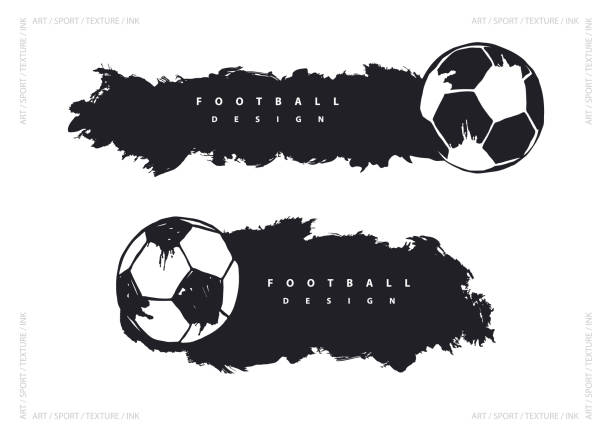 illustrazioni stock, clip art, cartoni animati e icone di tendenza di design astratto con pallone da calcio, disegno a mano. stile grunge. retroscena per il calcio. - soccer sign ball speed