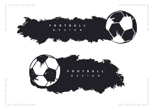 Vector illustration of Abstract design with soccer ball, hand-drawing. Grunge style. Background for football.