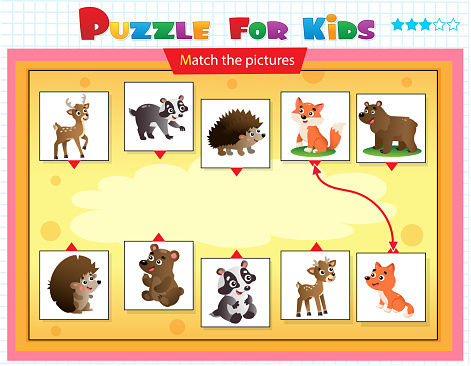 Matching Game Education Game For Children Puzzle For Kids Match The Right  Object Cartoon Animals With Their Young Deer Badger Hedgehog Fox Bear Stock  Illustration - Download Image Now - iStock