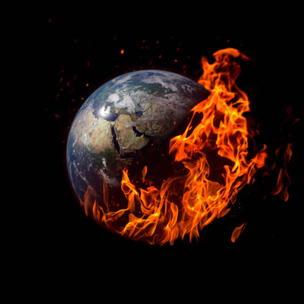 istock Burning planet Earth. Africa and Eurasia on foreground. 1202324136