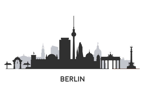 ilustrações de stock, clip art, desenhos animados e ícones de berlin city skyline silhouette. black and white vector illustration - berlin germany skyline silhouette brandenburg gate
