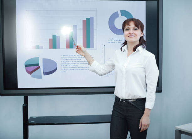 istock business woman pointing marker on a financial chart 1202331674