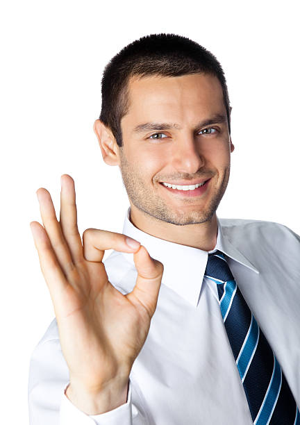 istock Happy smiling young businessman with okay gesture, isolated 120233311