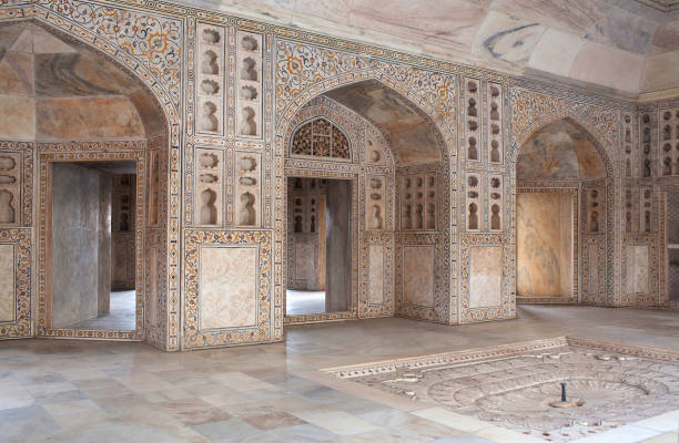 palais de khas mahal de marbre blanc dans le fort rouge d'agra, inde - india new delhi indian culture pattern photos et images de collection