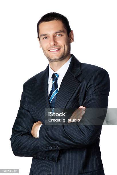 Smiling Young Businessman Isolated On White Stock Photo - Download Image Now - Adult, Adults Only, Blue