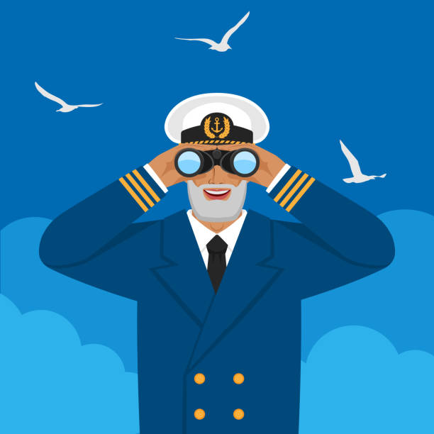 Desenho De Imagem De Personagem De Colete Azul Como Capitão De Navio Com  Binocular Ilustração do Vetor - Ilustração de isolado, jogo: 243105351