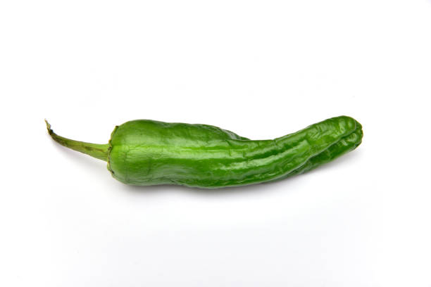 Organic Padron Green Peppers Background. Stack of Raw Padron Peppers Close Up