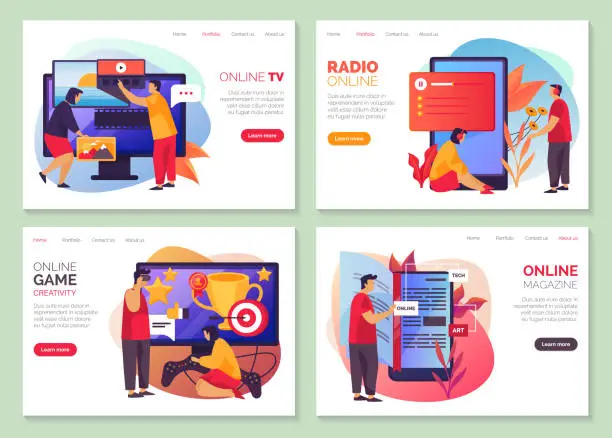 Vector illustration of Online TV home entertainment internet web service