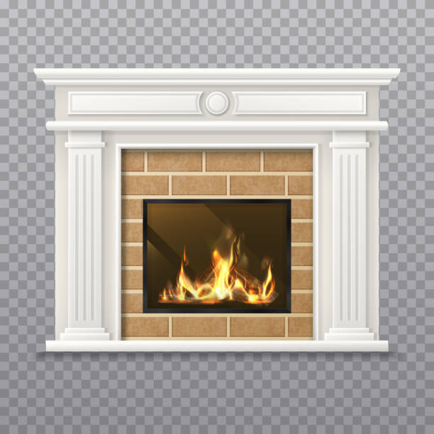 ilustrações de stock, clip art, desenhos animados e ícones de vector realistic fireplace in a brick wall - fire place