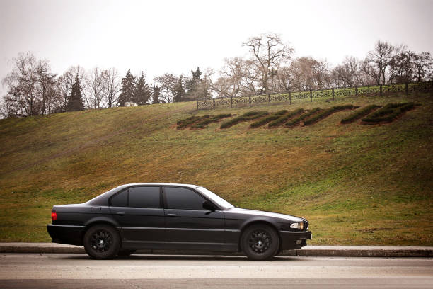 February 20, 2013; Chernigov, Ukraine; Old BMW car 7 Series E38  in the city