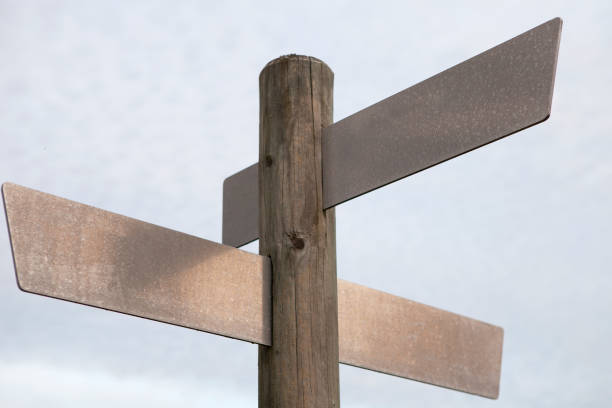 Wooden post with directional metal empty signs