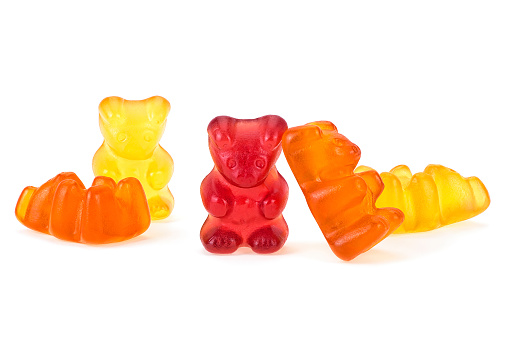 Multicolored jelly bears candy isolated on a white background. Jelly Bean.