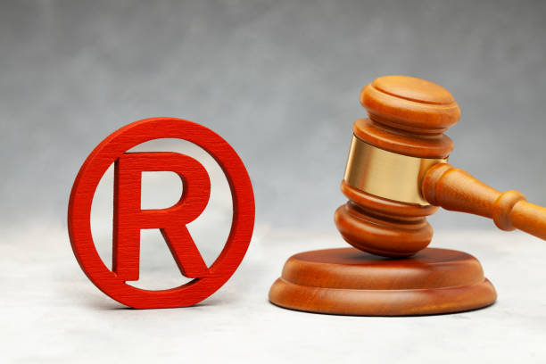 istock Judge gavel and red trademark sign 1202354698